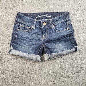 American Eagle AE Denim Shorts Cuffed Cut Off Dark Wash Stretch Size 0 Juniors